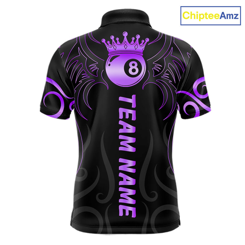 Black And Purple 8 Ball Crown Tribal Billiard Shirt For Men Custom Pool Jersey Billiard Team Shirt TDM7238