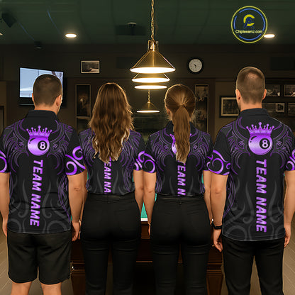 Black And Purple 8 Ball Crown Tribal Billiard Shirt For Women Custom Pool Jersey Billiard Team Shirt TDM7238