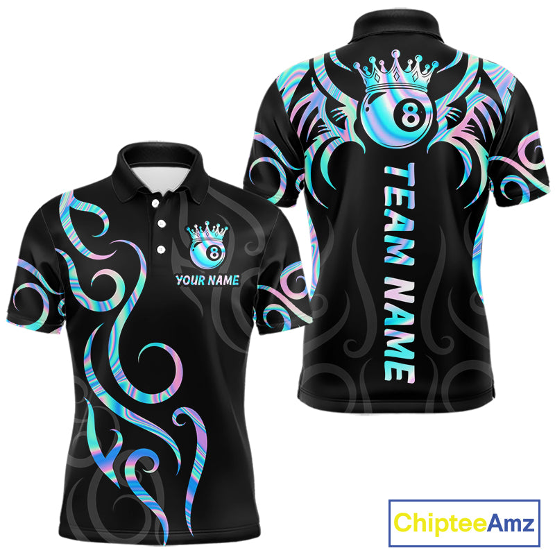 Custom Holographic 8 Ball Crown Tribal Billiard Shirt For Men, Billiard League Pool Team Jerseys TDM7239