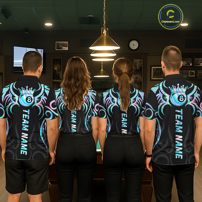 Custom Holographic 8 Ball Crown Tribal Billiard Shirt For Women, Billiard League Pool Team Jerseys TDM7239