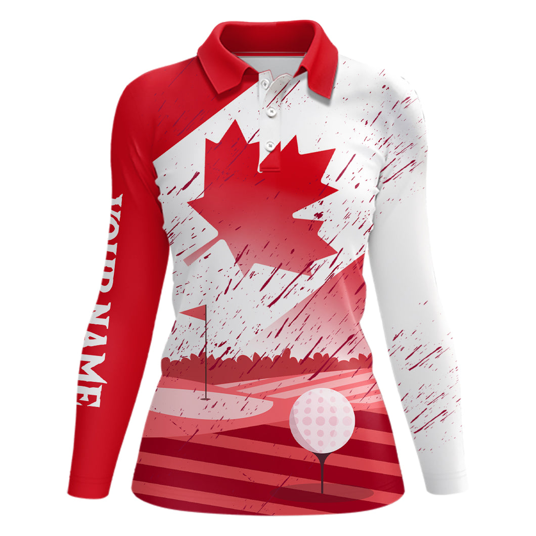 Womens Golf Polo Shirts Custom Canadian Flag, Patriotic Golf Canada Shirt For Team Golfer, Golf Gift TDM2492