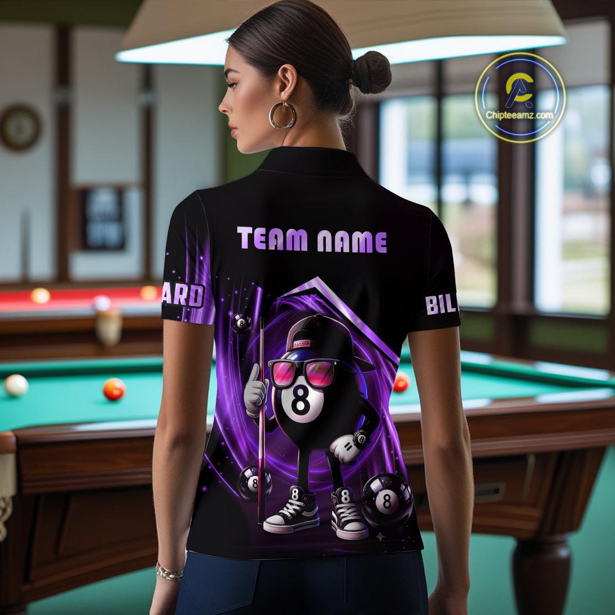 Purple Funny 8 Ball Billiard Shirt For Women Custom Pool Team Shirt, Billiard Jersey Polo & 1/4 Zip TDM5207