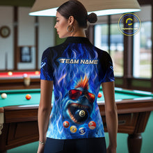 Load image into Gallery viewer, Personalized Blue Funny Shark Flame Women's Billiards Shirts Custom 8 Ball Billiard Team Jersey TDM5214