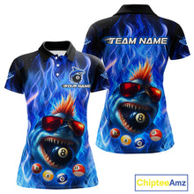 Load image into Gallery viewer, Personalized Blue Funny Shark Flame Women's Billiards Shirts Custom 8 Ball Billiard Team Jersey TDM5214
