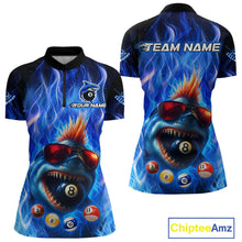 Load image into Gallery viewer, Personalized Blue Funny Shark Flame Women's Billiards Shirts Custom 8 Ball Billiard Team Jersey TDM5214