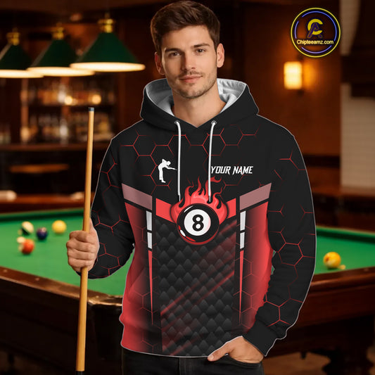 Personalized Red 8 Ball Flame Hoodie For Men And Women Custom Billiard Hoodie Pool Team Jersey TDM5732