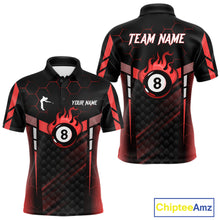 Load image into Gallery viewer, Personalized Red 8 Ball Flame Billiard Polo &amp; Quarter Zip For Men, 8 Ball Pool Team Jersey TDM5732