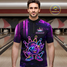 Load image into Gallery viewer, Funny Neon Bowling Ball Polo &amp; Quarter Zip Shirt For Men Custom Bowling Team Shirt, Bowling Jersey TDM6519