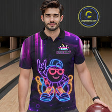 Load image into Gallery viewer, Funny Neon Bowling Ball Polo &amp; Quarter Zip Shirt For Men Custom Bowling League Team Jersey TDM6520