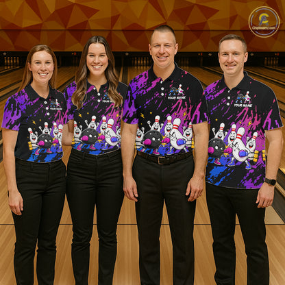 Custom Blue And Purple Funny Boxing Bowling Shirts For Women Bowling Team Jersey, Gift For Bowlers TDM7257