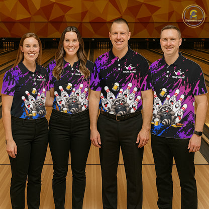 Custom Blue Purple Funny Drunk Raccoon Bowling Shirt For Women Personalized Beer Bowling Team Jersey TDM7258