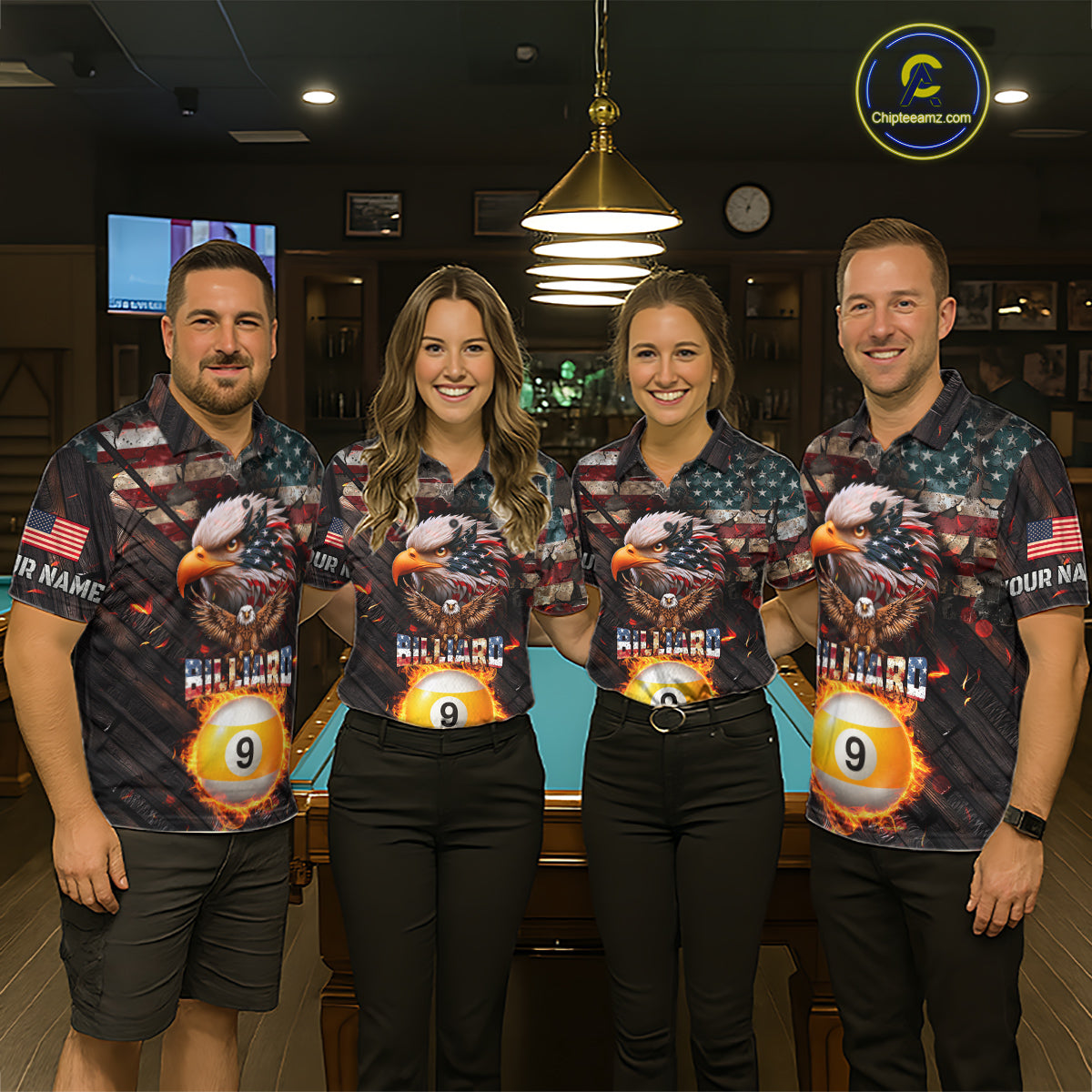 American Flag 9 Ball Fire Custom Eagle Billiard Shirt For Women, Patriotic Pool Jersey Polo, 1/4 Zip TDM5931