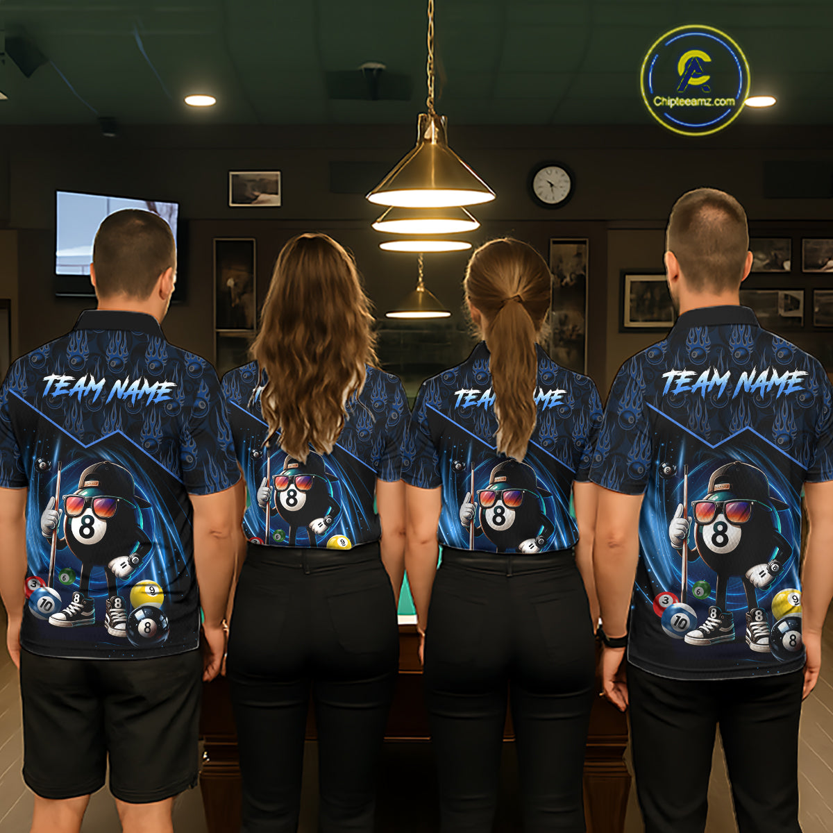 Blue Funny 8 Ball Pool Billiard Shirt For Women Custom Flame Billiard Team Jersey Polo & 1/4 Zip TDM6346