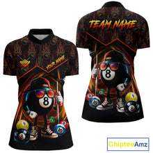 Load image into Gallery viewer, Orange Funny 8 Ball Pool Billiard Shirt For Women Custom Flame Billiard Team Jersey Polo &amp; 1/4 Zip TDM6347
