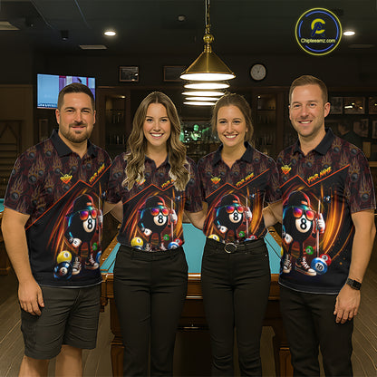 Orange Funny 8 Ball Pool Billiard Shirt For Women Custom Flame Billiard Team Jersey Polo & 1/4 Zip TDM6347