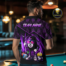 Load image into Gallery viewer, Purple Funny 8 Ball Pool Billiard Shirt For Men Custom Flame Billiard Team Jersey Polo &amp; 1/4 Zip TDM6348