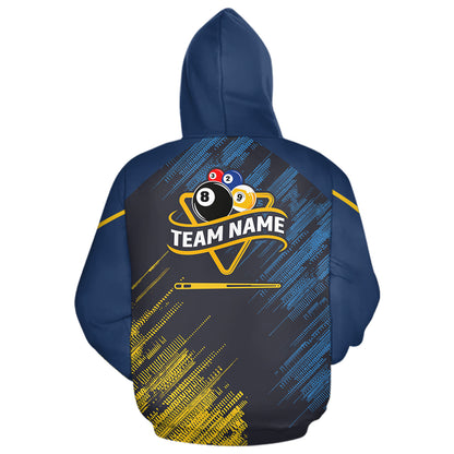 Personalized Blue Yellow 8 Ball & 9 Ball Pool Hoodie For Men Women Custom Billiard Hoodie Jersey TDM5745