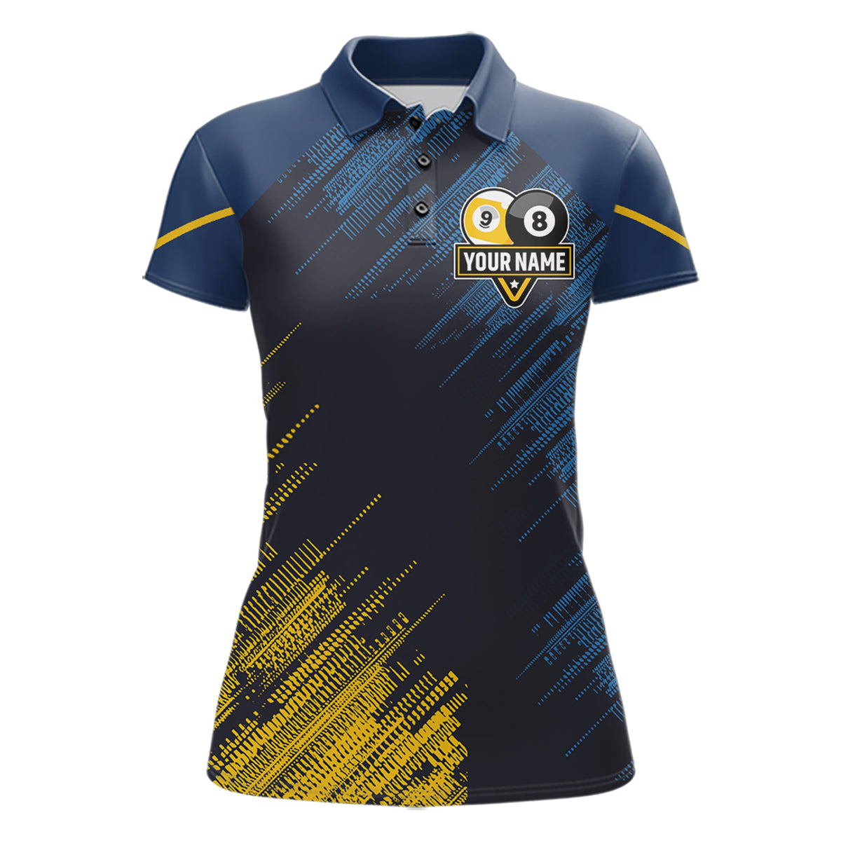 Personalized Blue Yellow 8 Ball & 9 Ball Pool Polo & 1/4 Zip For Women Custom Team Billiard Jersey TDM5745