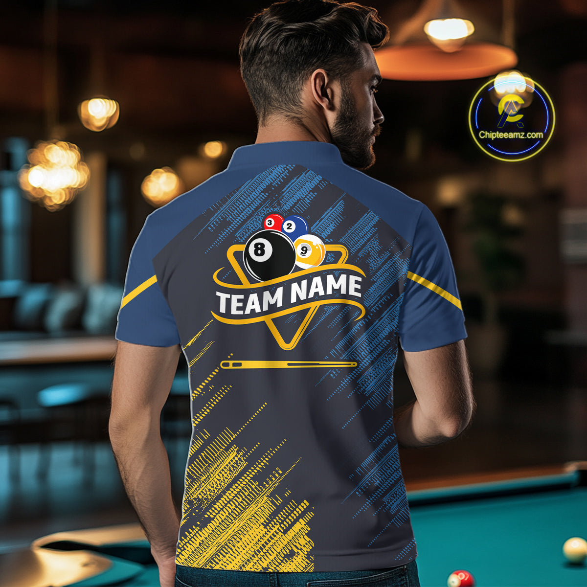 Personalized Blue Yellow 8 Ball & 9 Ball Pool Polo & 1/4 Zip For Men Custom Team Billiard Jersey TDM5745