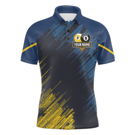 Personalized Blue Yellow 8 Ball & 9 Ball Pool Polo & 1/4 Zip For Men Custom Team Billiard Jersey TDM5745