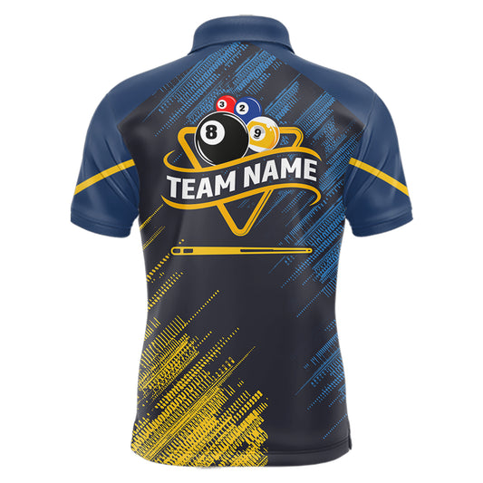 Personalized Blue Yellow 8 Ball & 9 Ball Pool Polo & 1/4 Zip For Men Custom Team Billiard Jersey TDM5745