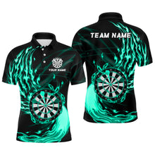 Load image into Gallery viewer, Turquoise Fire Flame Dartboard Darts Polo &amp; Quarter Zip Custom Dart Shirts For Men Dart Jerseys TDM3739