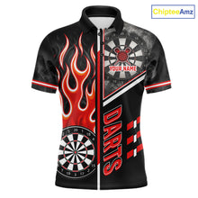 Load image into Gallery viewer, Black And Red Flaming Smoke Darts Shirt For Men Custom Darts Jersey Team Polo &amp; 1/4 Zip TDM6095