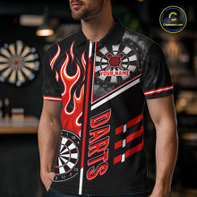 Load image into Gallery viewer, Black And Red Flaming Smoke Darts Shirt For Men Custom Darts Jersey Team Polo &amp; 1/4 Zip TDM6095
