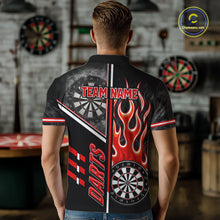 Load image into Gallery viewer, Black And Red Flaming Smoke Darts Shirt For Men Custom Darts Jersey Team Polo &amp; 1/4 Zip TDM6095