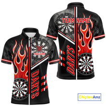 Load image into Gallery viewer, Black And Red Flaming Smoke Darts Shirt For Men Custom Darts Jersey Team Polo &amp; 1/4 Zip TDM6095