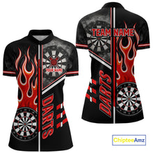 Load image into Gallery viewer, Black And Red Flaming Smoke Darts Shirt For Women Custom Darts Jersey Team Polo &amp; 1/4 Zip TDM6095