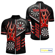Load image into Gallery viewer, Black And Red Flaming Smoke Darts Shirt For Men Custom Darts Jersey Team Polo &amp; 1/4 Zip TDM6095