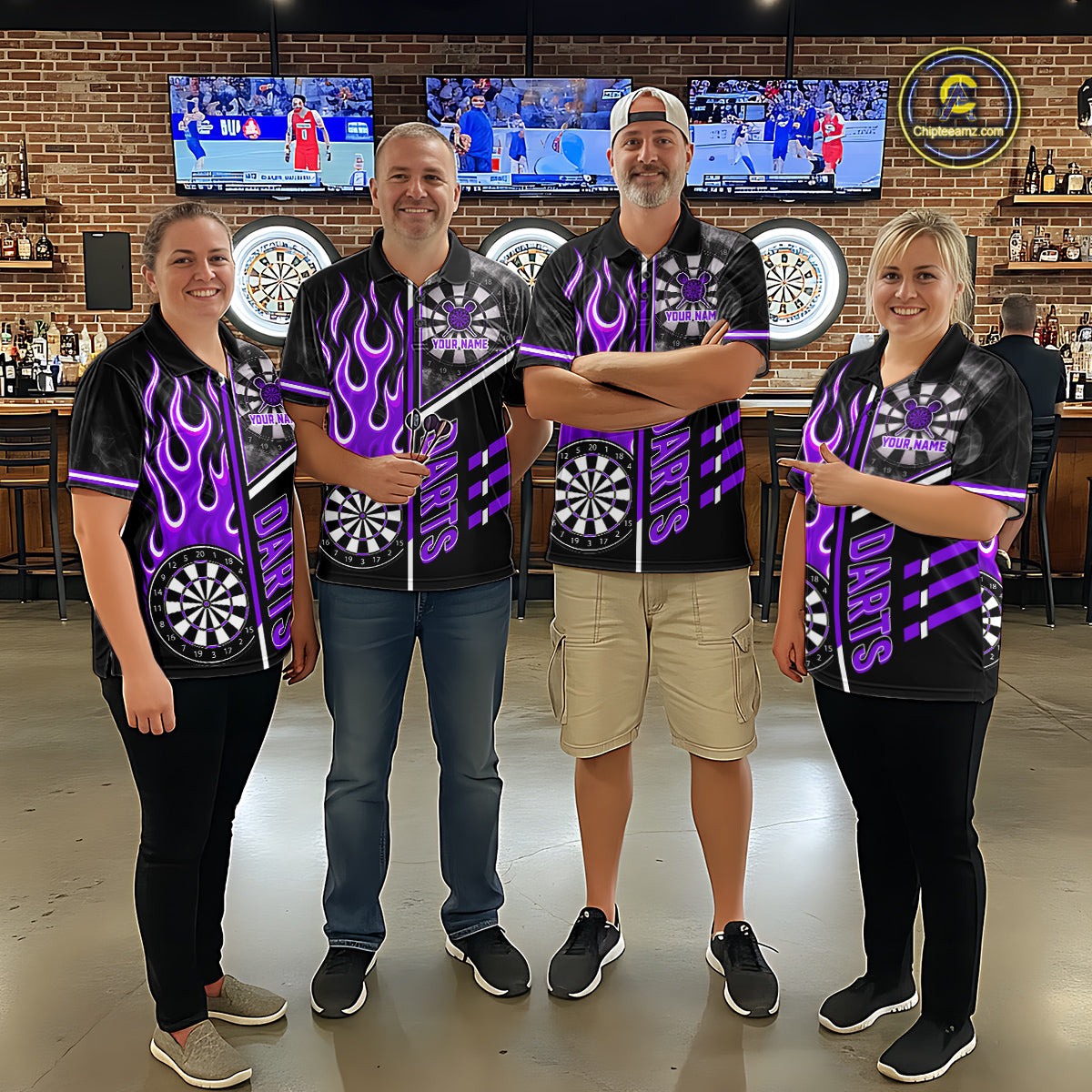 Black And Purple Flaming Smoke Darts Shirt For Women Custom Darts Jersey Team Polo & 1/4 Zip TDM6096