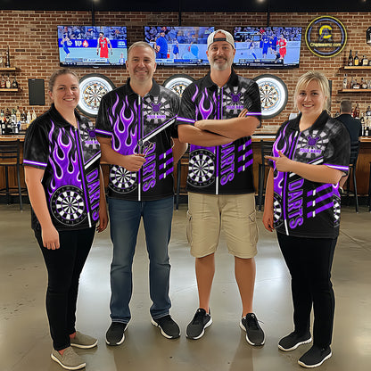 Black And Purple Flaming Smoke Darts Shirt For Women Custom Darts Jersey Team Polo & 1/4 Zip TDM6096
