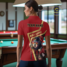Load image into Gallery viewer, Red Funny 8 Ball Pool Billiard Shirt For Women Custom Gold Billiard Team Jersey Polo &amp; 1/4 Zip TDM6354