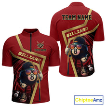 Load image into Gallery viewer, Red Funny 8 Ball Pool Billiard Shirt For Men Custom Gold Billiard Team Jersey Polo &amp; 1/4 Zip TDM6354
