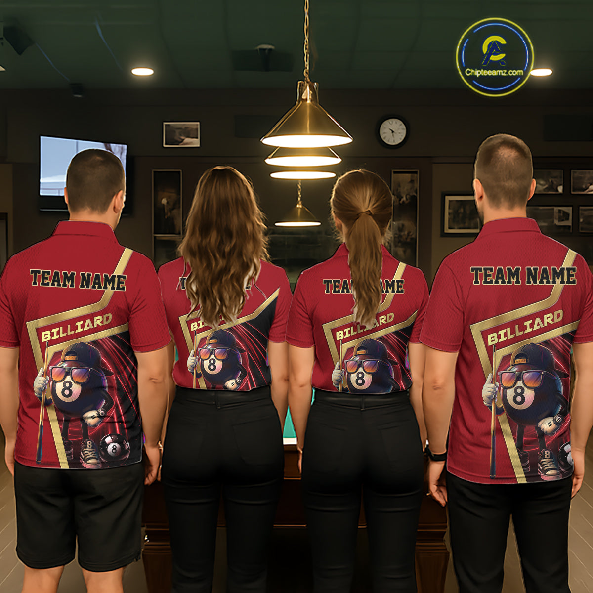 Red Funny 8 Ball Pool Billiard Shirt For Men Custom Gold Billiard Team Jersey Polo & 1/4 Zip TDM6354