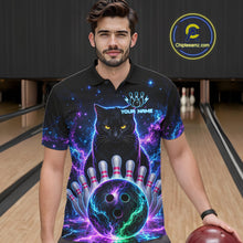 Load image into Gallery viewer, Neon Funny Cat Bowling Jersey Polo &amp; 1/4 Zip For Men Custom Bowling Team Jersey, Bowling Gifts TDM6359