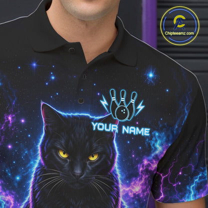 Neon Funny Cat Bowling Jersey Polo & 1/4 Zip For Men Custom Bowling Team Jersey, Bowling Gifts TDM6359