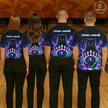 Load image into Gallery viewer, Neon Funny Cat Bowling Jersey Polo &amp; 1/4 Zip For Women Custom Bowling Team Jersey, Bowling Gifts TDM6359