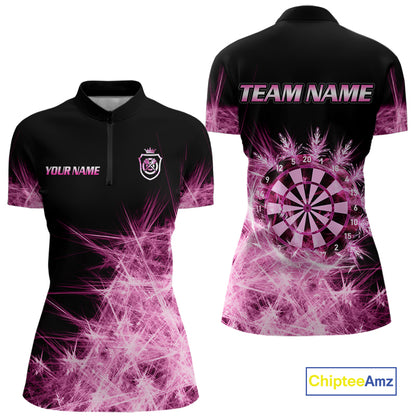 Pink Icy Light Darts Polo & Quarter Zip Shirts For Women Custom Dart Shirts For Team Darts Jerseys TDM7270