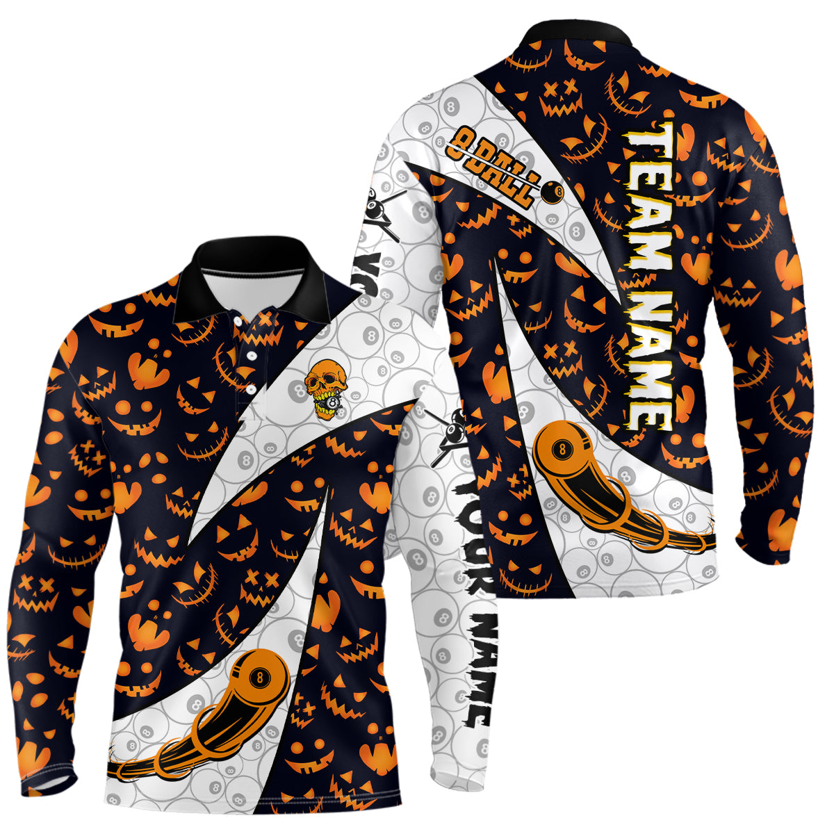 Custom Pumpkin Pattern Halloween Billiard Men's Shirts Best Halloween Polo Shirts TDM0377