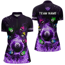 Load image into Gallery viewer, Personalized Colorful 8 Ball Fire 3D Women Polo &amp; 1/4 Zip Shirt Team League Billiard Jerseys |Purple TDM2768