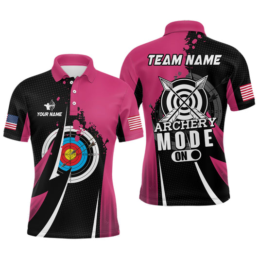 Personalized Pink Jerseys Archery Mode On Polo Shirts For Men, Valentine Archery Sport Shirts  TDM0929