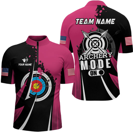 Pink Jersey Archery Mode On Men Quarter-Zip Shirts Custom Valentine Archery Sport Shirts  TDM0929
