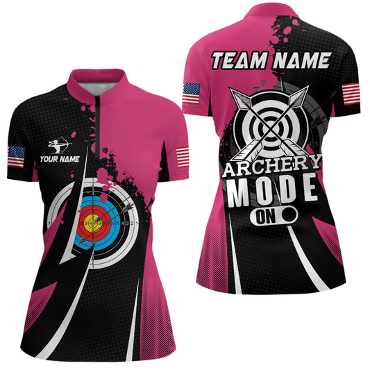 Pink Jersey Archery Mode On Women Quarter-Zip Shirts Custom Valentine Archery Sport Shirts  TDM0929
