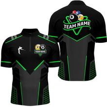 Load image into Gallery viewer, Personalized Billiard 8 Ball &amp; 9 Ball Pool Polo, 1/4 Zip For Men Custom Team Billiard Jersey |Green TDM3581