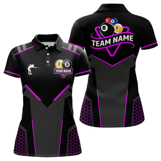 Personalized Billiard 8 Ball & 9 Ball Pool Polo, 1/4 Zip For Women Custom Team Billiard Jersey|Purple TDM3582