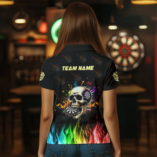 Personalized Funny 3D Darts Skull Colorful Fire Darts Polo Shirts For Women Custom Dart Team Jerseys TDM1261