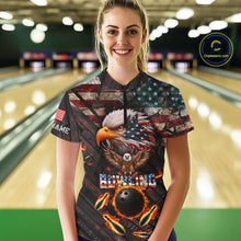 Load image into Gallery viewer, Vintage American Flag Bowling Shirt For Women Custom Eagle Bowling Team Jersey Polo &amp; 1/4 Zip TDM6107